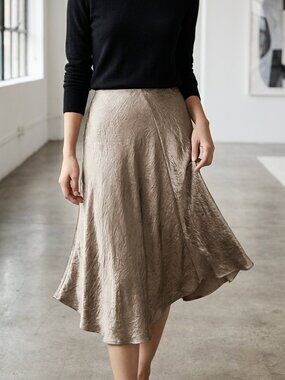 NWT Vince Taupe Asymmetric Bias Satin Skirt‎ Size L $255